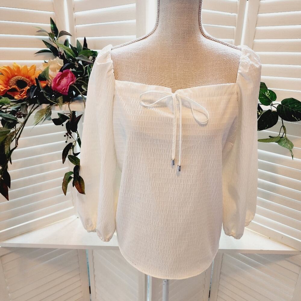 ELIZABETH AND JAMES WHITE BALLOON SLEEVE BLOUSE LARGE